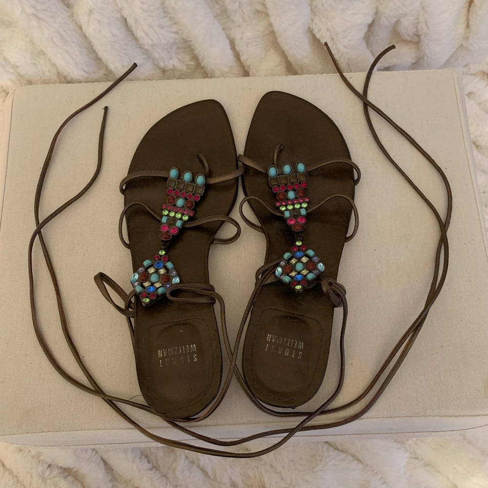Stuart Weitzman Jeweled Gladiator Style Sandals
